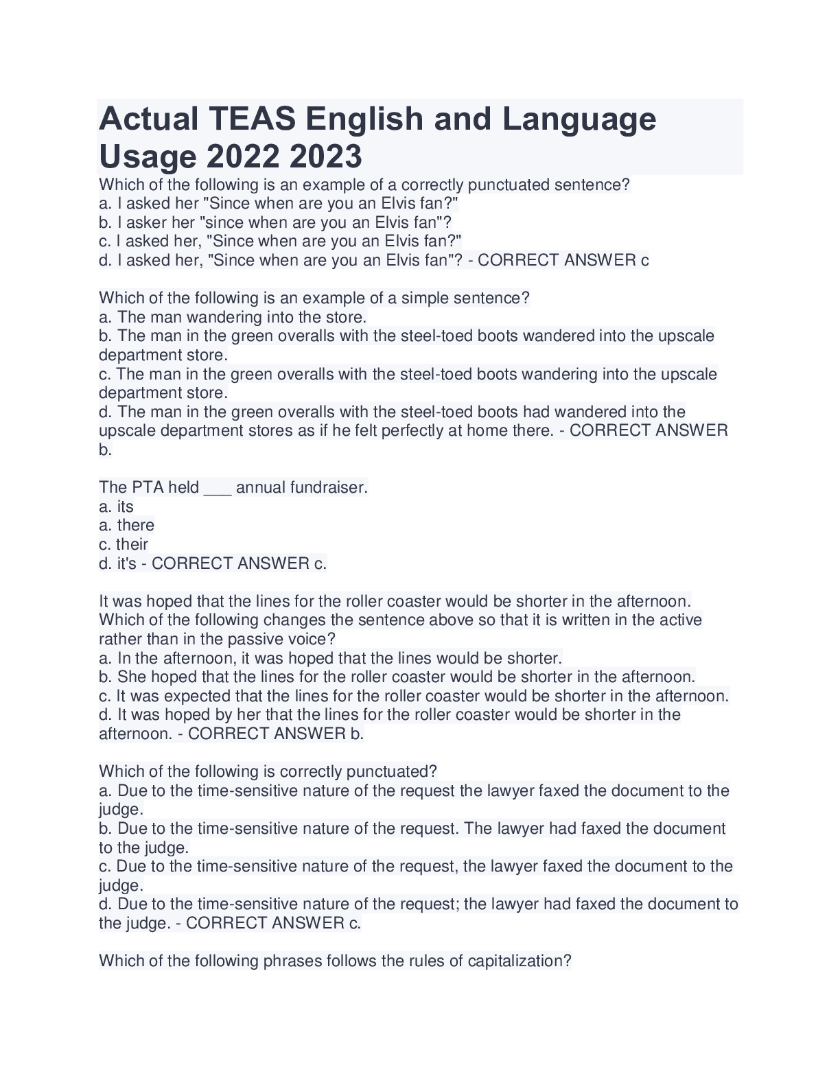 Preview image for ACTUAL ATI English and Language  Usage Teas7 2022 2023